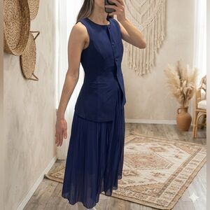 Diva Royal Blue Pleated High Waist Midi Skirt - S